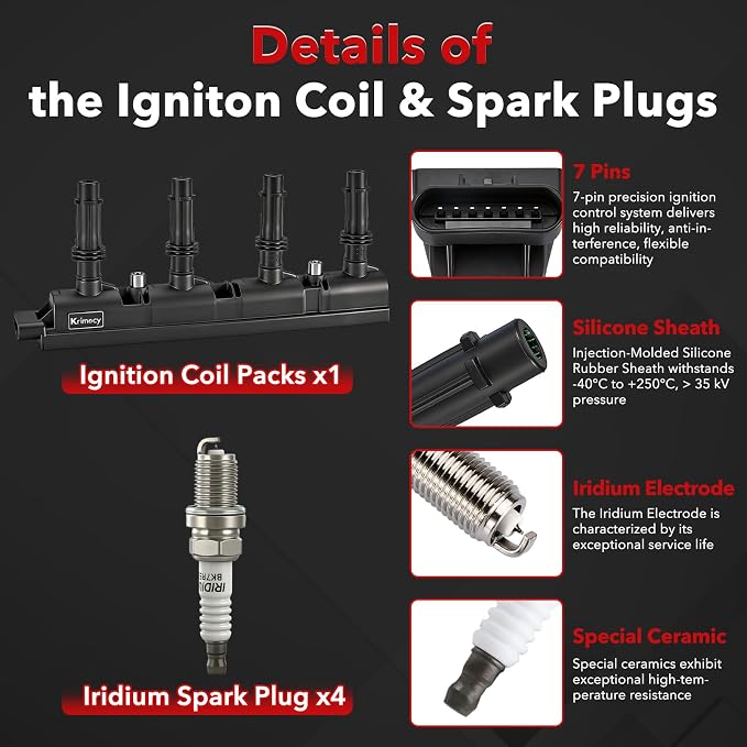 UF669 Ignition Coil Packs and Iridium Spark Plugs Compatible with 2011-2021 Chevy Cruze Sonic Trax Volt Cadillac ELR Buick Encore L4 1.4L