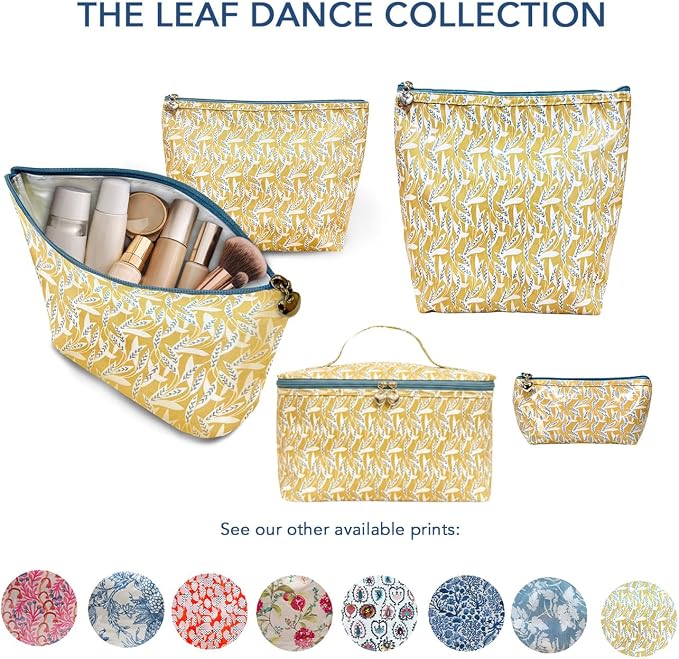 Jacaranda Living Extra Small Cosmetic Bag - Water-Resistant, PVC-Lined - Leaf Dance