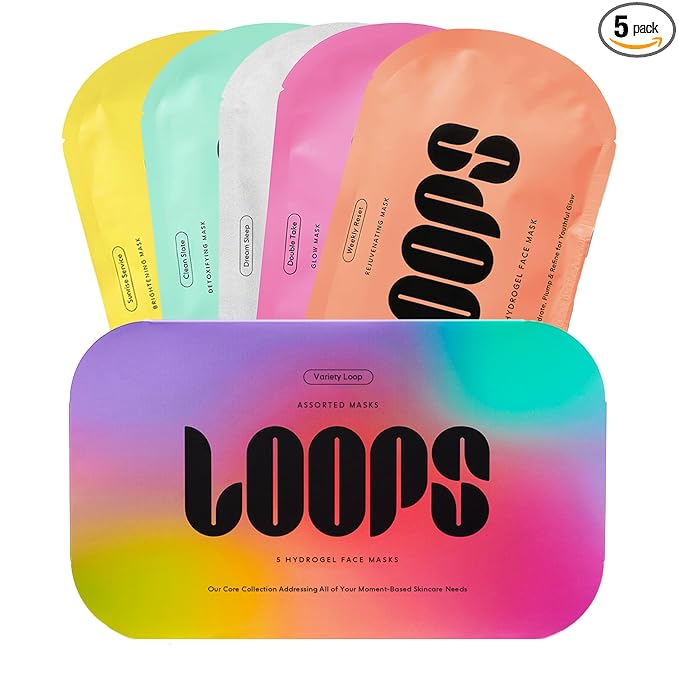LOOPS VARIETY LOOP KIT - The Best Hydrogel Korean Face Masks for Every Skin Moment - Loops Face Mask - 5 Masks for Hydrating, Detoxifying, Repairing, Soothing, and Rejuvenating - All Skin Types 5pc