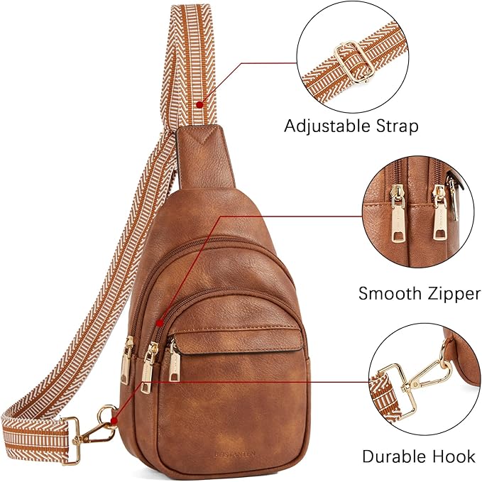 BOSTANTEN Sling Bag for Women Leather Crossbody Bags Fanny Pack Chest Bag for Travel