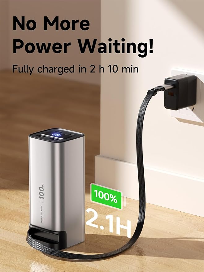REWONDER 100W Power Bank Fast Charging 20000mAh with Built-in Retractable USB-C Cable, Portable Charger for MacBook Laptop, iPhone 17/16 Series, Samsung, TSA Approved for Air Travel