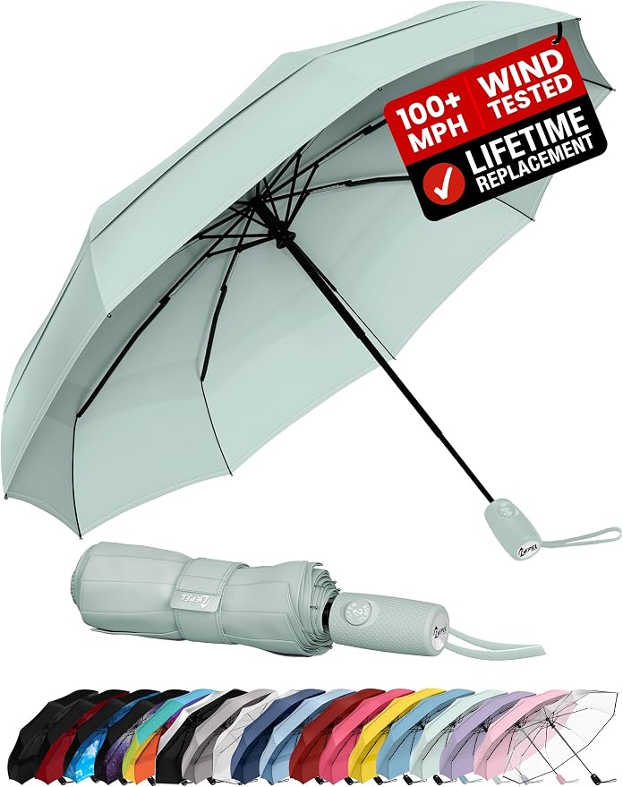 Repel Windproof Travel Umbrella - Compact & Withstands Winds up to 100MPH , Strongest Premium Auto Folding Umbrella for Rain and Sun - Durable, Light & Portable for Women & Men , Fits Backpack & Cars
