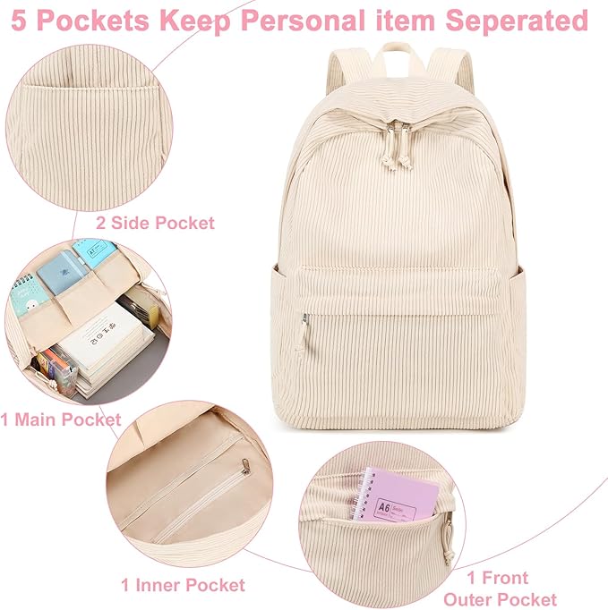 Bluboon School Backpack for Teen Girls Bookbags Elementary High School Corduroy Laptop Bags Women Travel Daypacks
