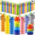 Sunnyray 30 Pack Collapsible Water Bottles Bulk Foldable Water Bottles 17oz Silicone Portable Leak Proof Reusable Sports with Clip for Travel Hiking Camping Outdoor (Colorful)