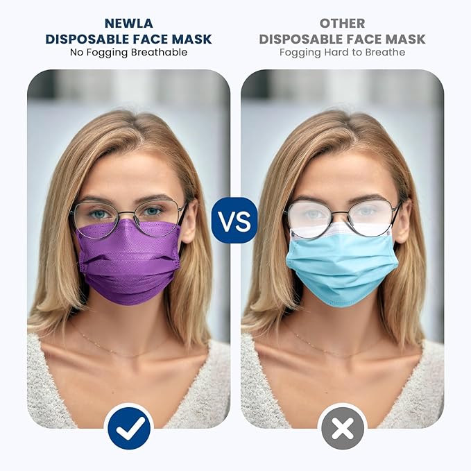 Disposable Face Mask for Adults - 4 Ply Protection, Individually Wrapped 50 Pack, 10 Colors, Breathable Comfortable & Safe