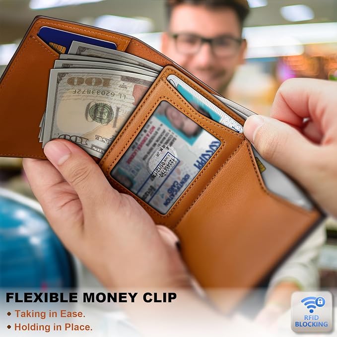 BULLIANT Men Wallet Leather Wallet Card Holders Money Clip for Men 10Cards-Magnetic Flip on Metal Case