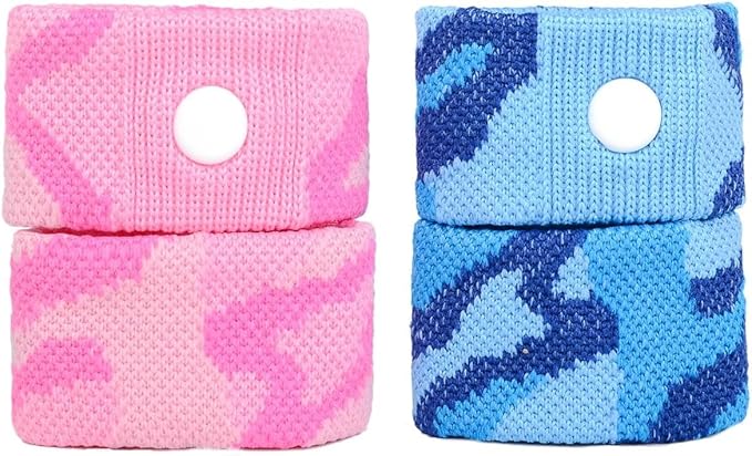 P6 Motion Sickness Bands for Adults Wristbands for Anti Nausea Sea Cruise Travel Car Pregnancy Morning Sickness All-Natural Non Drowsy Relief Acupressure Treatment (2 Pack, Pink - Blue)
