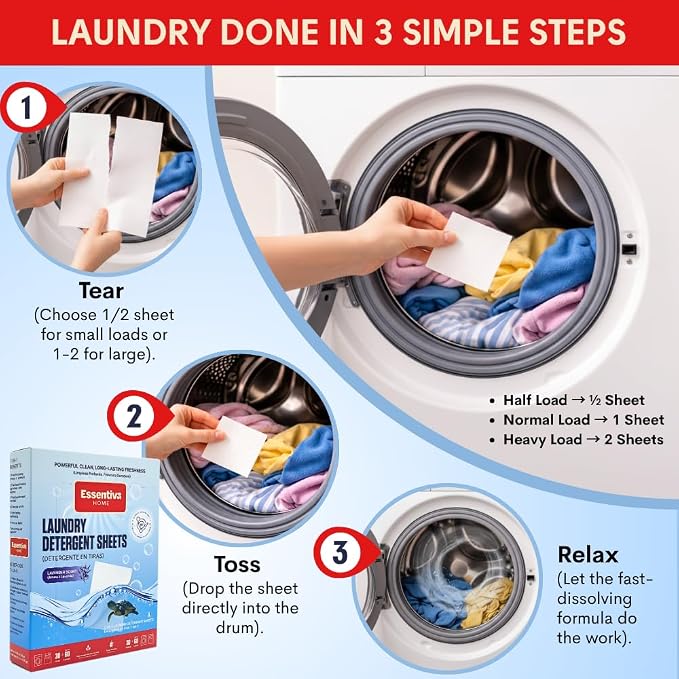 Laundry Detergent Sheets 180 Loads (3 Pack), 7-in-1 Eco-Friendly Lavender Laundry Sheets with Plant-Based Deep Clean, Fabric Softening, Color-Safe, Travel and Washer Friendly