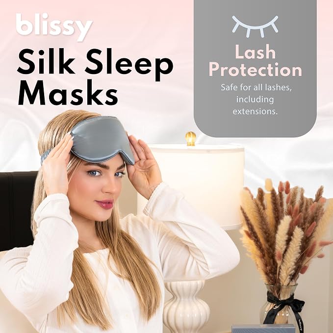 Blissy Silk Sleep Mask Profile - 100% Pure Mulberry Silk 22 Momme 6A Fibers Silk Eye Sleeping Mask for Women & Men for Total Blackout - Blindfold Silk Sleep Mask Side Sleeper Eye Cover (Grey)