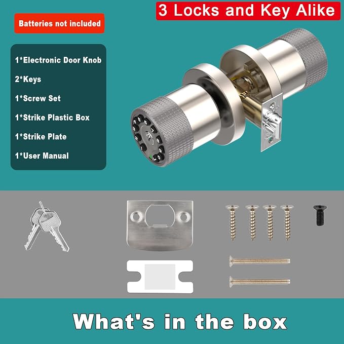 BOTHSTAR Keypad Door Knob with Key,Keyless Entry Door Lock, Code Locks Door Knob, Auto Lock,50 User Code, for Home,Office,Hotel,Bedroom,Garage,Not Deadbolt