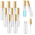 Zhehao 1 Pcs Mini Spray Bottles Clear Glass Perfume Bottles Refillable Fine Mist Perfume Atomizer Portable Empty Sample Containers for Cleaning, Essential Oils, Travel (Gold Cap,5 ml)