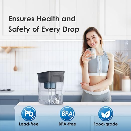 Waterdrop WFD-40L-A Water Filter Dispenser, Alkaline Filtration Water Filter Pitcher, Large 35-Cup, Up to PH 9.5, Healthy, Clean & Toxin-Free Mineralized Water, 100-Gallon, BPA Free, Black