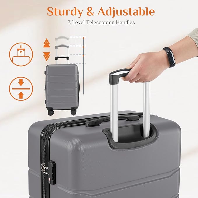 Sweetcrispy Carry on Luggage, Hard Shell ABS Suitcase with Double Spinner Wheels, Lightweight Expandable Rolling Suit Case with TSA Lock, 24 Inch Dark Grey