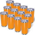 AIANJI 20oz Tumbler Bulk Stainless Steel Tumblers with Lid Vacuum Insulated Double Wall Travel Coffee Mug Powder Coated Tumbler Cup for Hot and Cold Drinks(Orange, 12 pack)