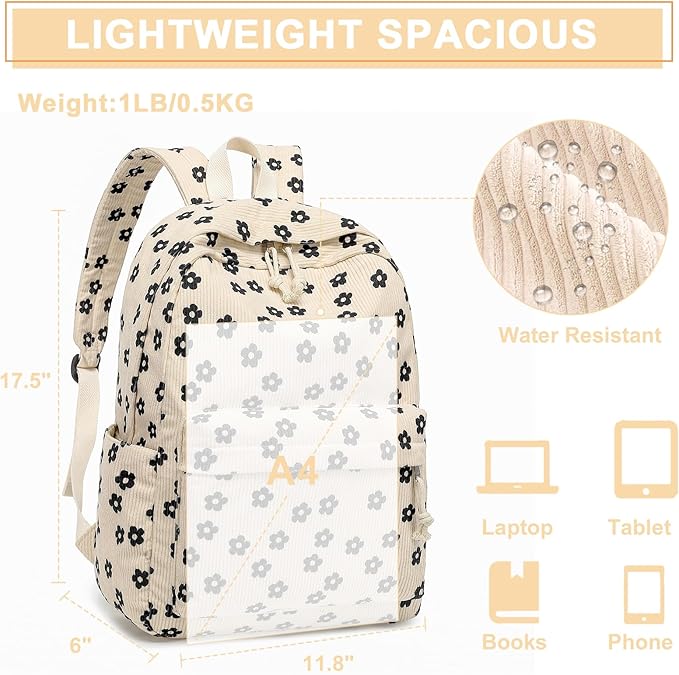 Bluboon School Backpack for Teen Girls Bookbags Elementary High School Corduroy Laptop Bags Women Travel Daypacks