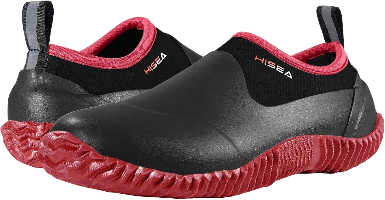 HISEA Unisex Garden Shoes, Waterproof Slip-On Rain Boots for Men and Women, Neoprene Rubber Rain Shoes Outdoor Ankle Booties for Gardening, Farming, Camping, Dog Walking, Car Wash, Lawn Care and Yard Work