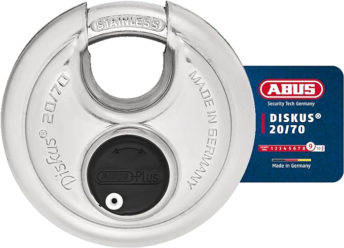 ABUS 20/70 Heavy Duty Diskus Storage Padlock with 2 Keys for Storage, Outdoor, Commercial, 2.75in (70mm) Wide, Keyed Alike 323614