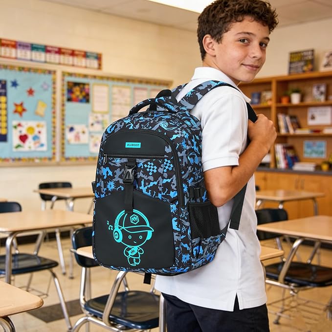 Bluboon Boys School Backpack, Lightweight Kids Bookbag for Elementary and Middle School, Water-Resistant Student Backpack Fits 15.6 Inch Laptop, Chest Strap, Multiple Pockets