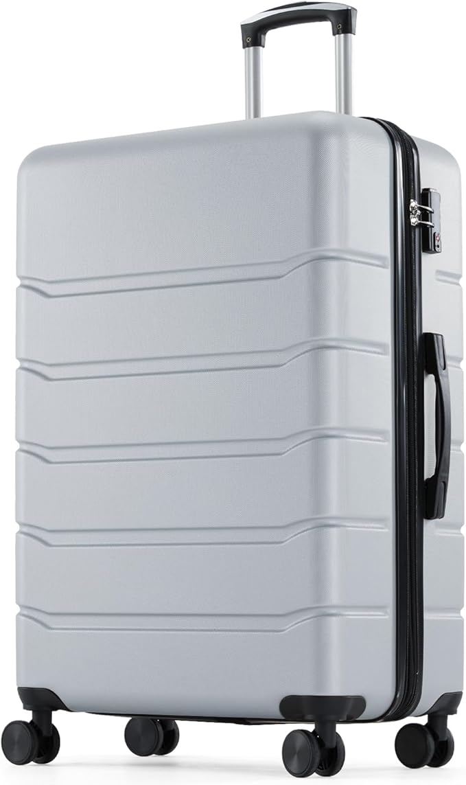 Sweetcrispy 28 Inch Carry on Luggage, Hard Shell ABS Suitcase with Double Spinner Wheels, Lightweight Expandable Rolling Suit Case with TSA Lock, Light Grey