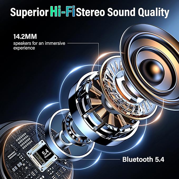 Wireless Earbuds with Touch Screen, Bluetooth 5.4 Headphones, ANC/ENC Noise Cancelling, 48H HiFi Stereo Bluetooth Ear Buds with 5 EQ Modes, Transparency Mode, IPX7 Earphones, Black