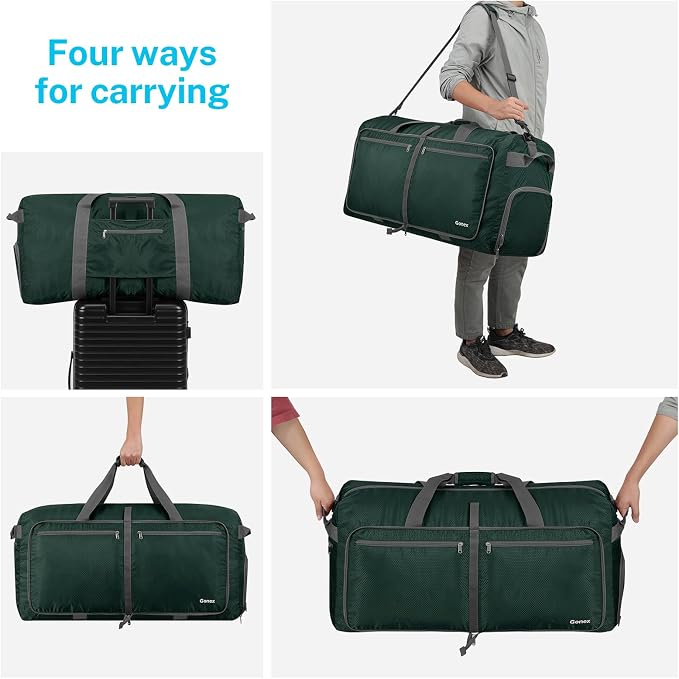 Gonex Large Foldable Travel Duffle Bag with Shoes Compartment, Packable Lightweight Water Repellent Duffel Bag for Camping Gym Weekender Bag