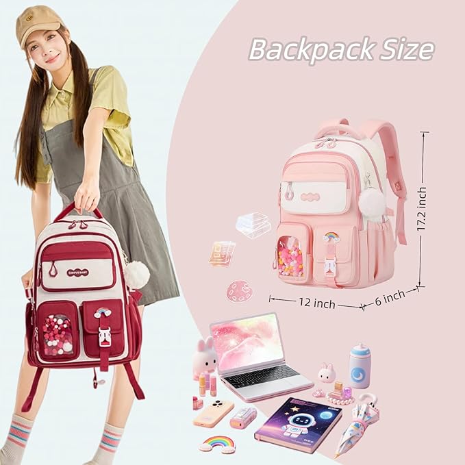 VIDOSCLA Vivid Girls' School Backpack Kids Elementary Schoolbag Primary Backpack with Multi-Pocket Design