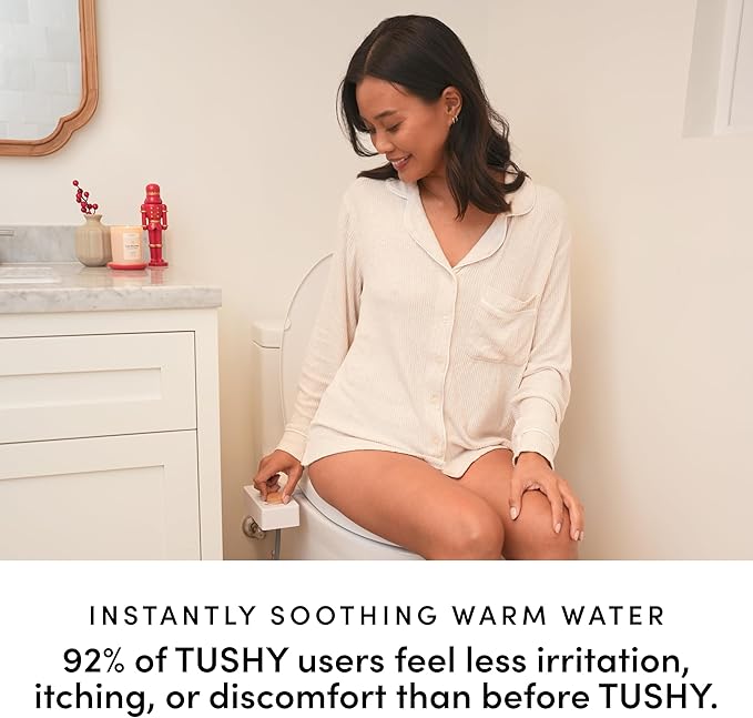 TUSHY Spa Warm Water Bidet Attachment for Toilet. Universal Fit, Easy Install (Requires Sink Access for Optional Temperature Control) Self Cleaning, Adjustable Pressure, Angle Control, Pink/Bamboo