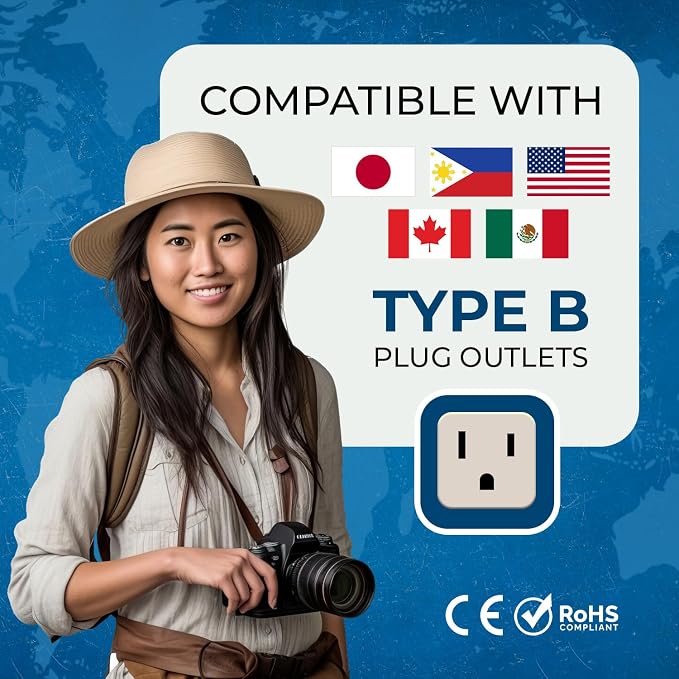 OREI USA, Japan, Philippines & More (Type B) Travel Adapter Plug - 2 in 1 - CE Certified - RoHS Compliant - 2 Pack - White Color (DB-5-2PK)