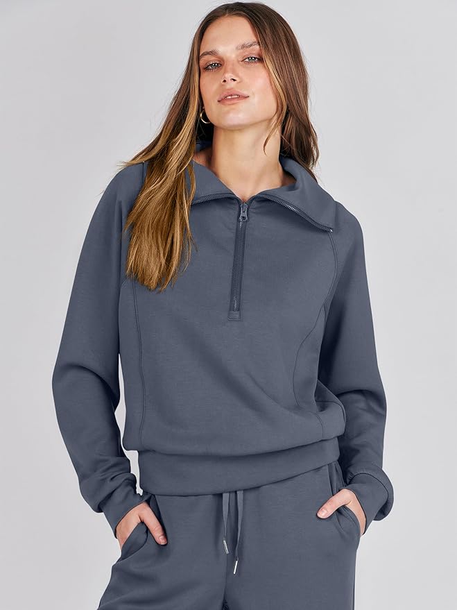 ANRABESS Women’s 2 Piece Outfits Half Zip Sweatshirt & Wide Leg Pants Airport Travel Lounge Matching Sets Sweatsuits Clothing