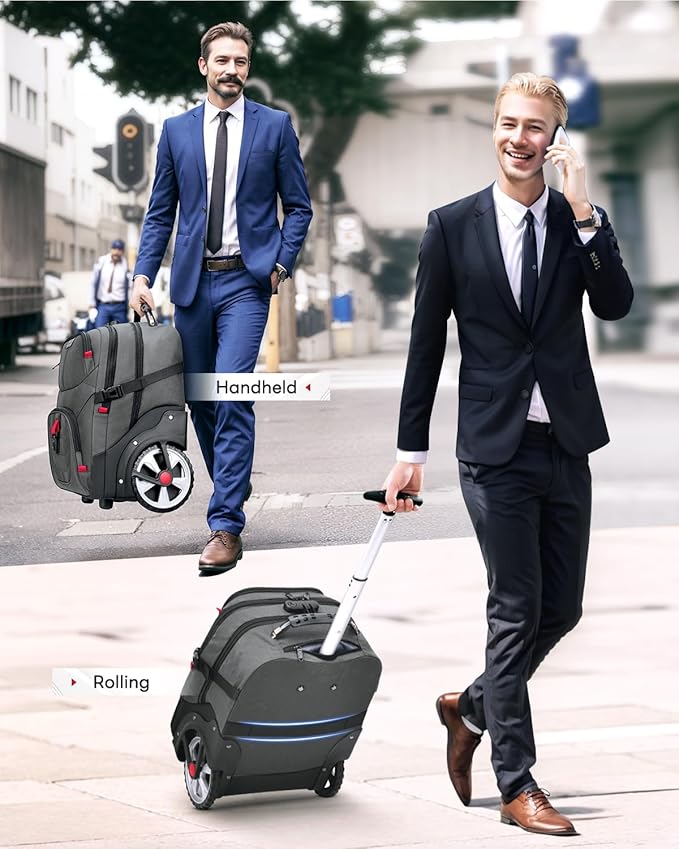 MATEIN Rolling Laptop Bag with Larger Wheels, 17 Inch Spacious Roller Back Packs with Anti Theft Lock for Adults Men, Heavy Duty Rolling Large Carry On Luggage for Office Work Travel, Grey