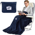 SINLAND Travel Pillow and Blanket 2-in-1 Set,Airplane Packable Bag,Soft and Lightweight Plane Flight Car Trips Travel Essentials Gift,Hand Luggage Sleeve and Backpack Clip,60x51 Inch NavyBlue
