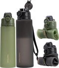 TakeToday Collapsible Water Bottles 32oz Black and Jungle 20oz, Foldable Travel Water Bottle with Strap, BPA Free, Silicone Water Bottle Leakproof for Hiking, International Travel, Outdoors