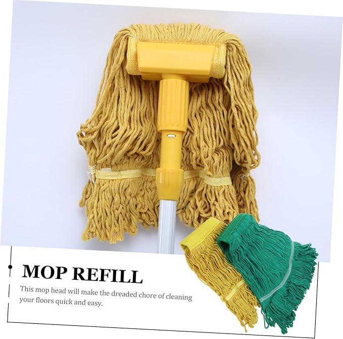Unomor 2pcs Reusable Mop Replacement Ultra-Absorbent Cotton Yarn for Household Cleaning Washable Mop Refills for Corners Walls and Floors Fast-Drying Pads Yellow Green