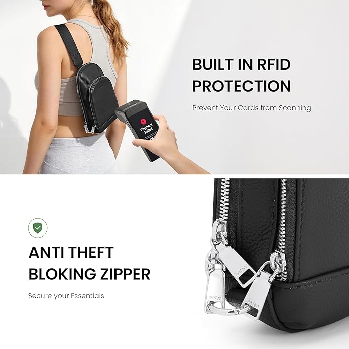 befen Genuine Leather Sling Bag for Women Anti Theft Crossbody Chest Bags Leather Fanny Packs for Travel with RFID Card Slots