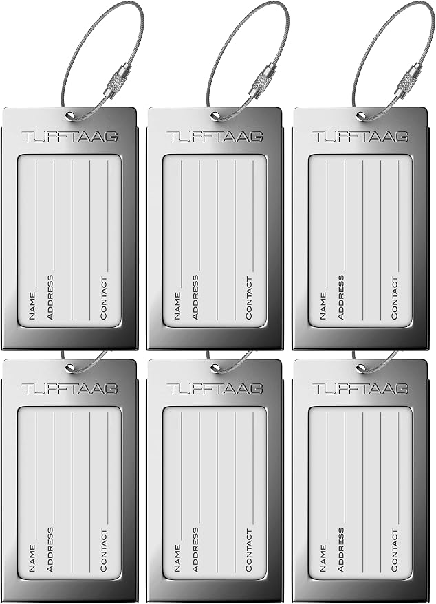 Luggage Tags Business Card Holder by TUFFTAAG - Durable Travel ID Bag Tag, Classic Gunmetal, 6 Tags