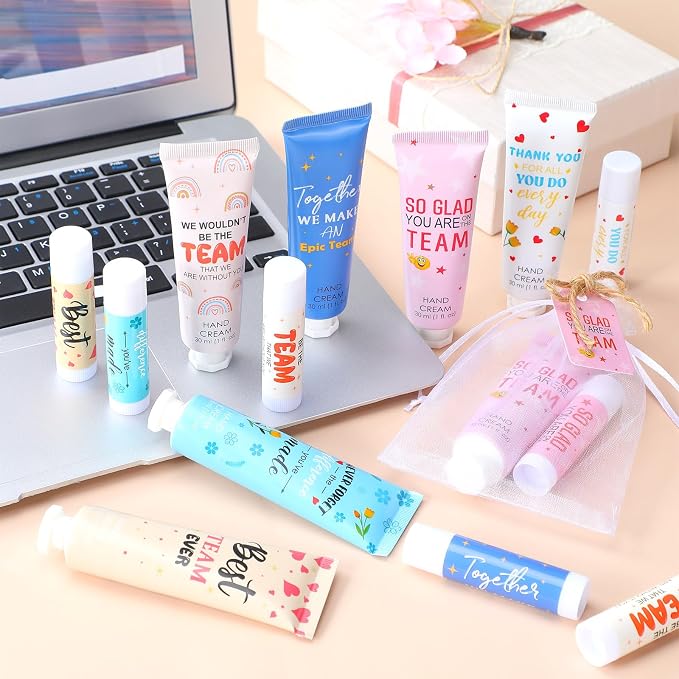72set/288pcs Best Team Ever Gifts Team Appreciation Thank You Gifts for Coworkers Women Employee Appreciation Gift Party Favors Basket Stuffers Items Travel Hand Lotion and Lip Balm Set