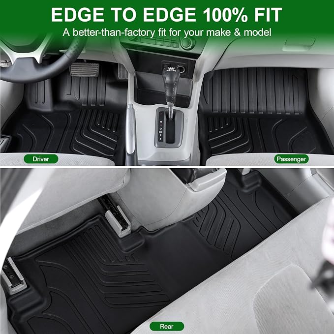 Floor Mats for 2012-2015 Honda Civic Sedan & Sedan Si (Not for Coupe), TPE All Weather Durable Floor Liners Door Sill Guards for Honda Civic