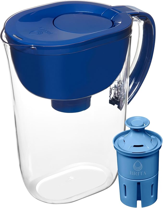 Brita Large 10-Cup Elite Water Filter Pitcher, WQA NSF/ANSI Certified, Reduces 99% of Lead, Microplastics, & 30 Contaminants, BPA-Free, Removes Chlorine Taste & Odor, 1 Elite Filter, Blue