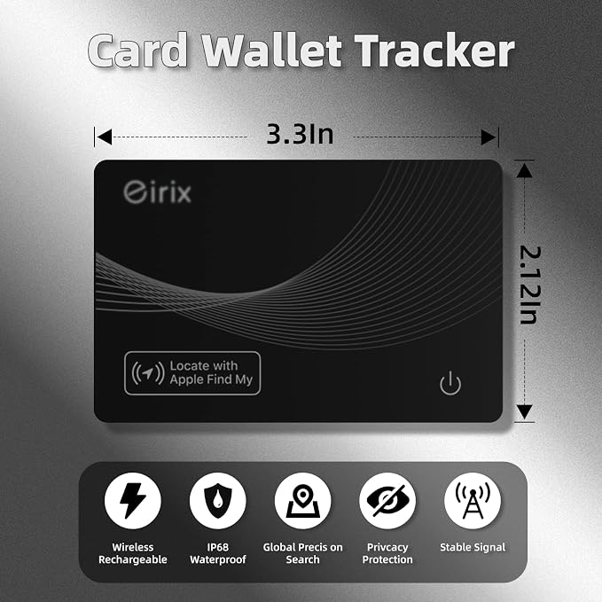Wallet Tracker Card,Thin Finder, Item Finder Works with Apple Find My (iOS Only), IP68 Waterproof Item Locator for Luggage Tags, Passports, Bags (1 Black)