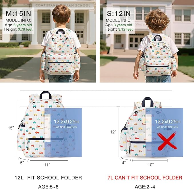 STEAMEDBUN Corduroy Kids Backpack for Boys and Girls 5-8: Boys Backpack for Elementary Kindergarten - 15 inch Cute Backpacks for Kids - Car