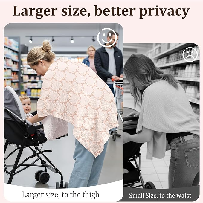 Muslin Nursing Cover Up for Breastfeeding, Soft & Breathable Cotton Breast Feeding Cover for Women, Full Privacy Breastfeeding Cover - Newborn Baby Essential, Light Khaki