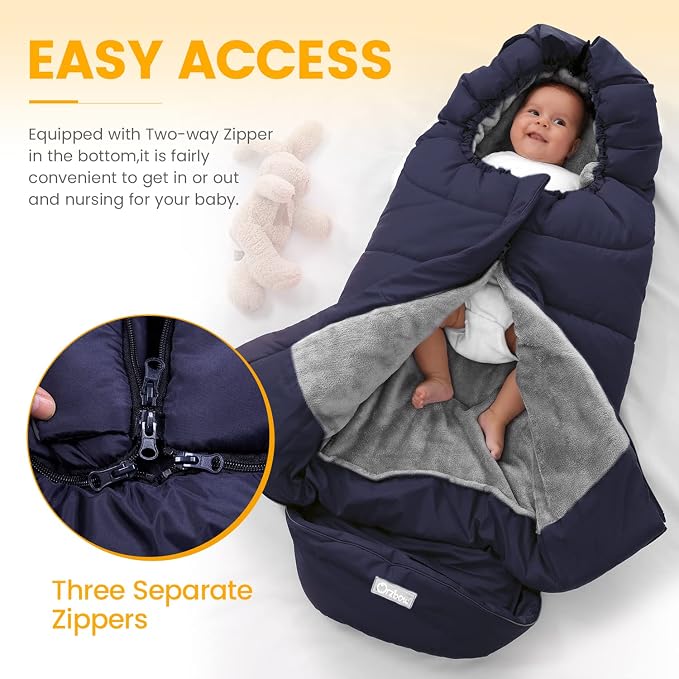 Orzbow Stroller Footmuff Universal - Weather-Proof Bunting Bag for Toddler, Warm Fleece Sleeping Bag for Cold Weather, Easily Attaches to Most Strollers, Baby Boys Girls Winter Essentials, Blue