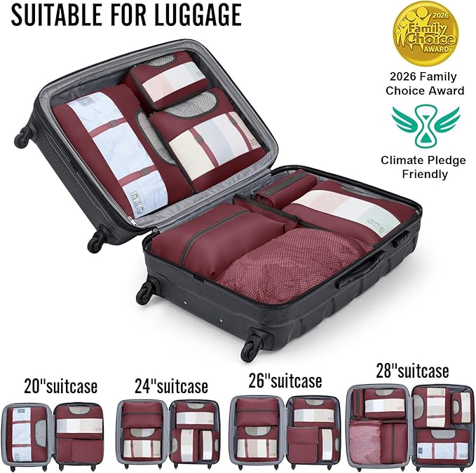 Veken 8 Set Packing Cubes for Travel Essentials, Suitcase Organizer Bags in 4 Sizes, Carry-On Luggage Accessories with Large Laundry Bag & Passport Holder, Must-Have for Airplane, Road Trip & Camping
