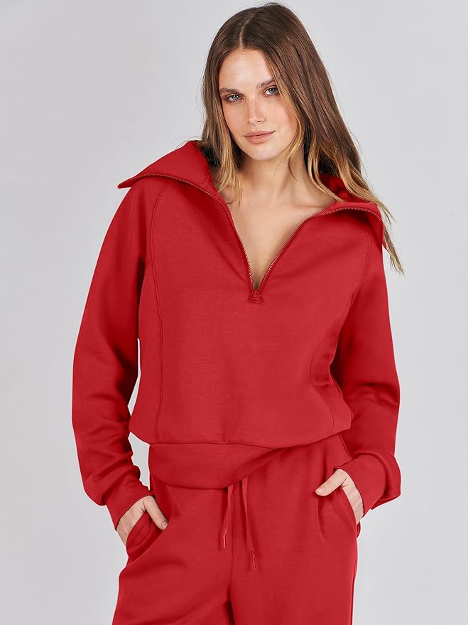 ANRABESS Women’s 2 Piece Outfits Half Zip Sweatshirt & Wide Leg Pants Airport Travel Lounge Matching Sets Sweatsuits Clothing