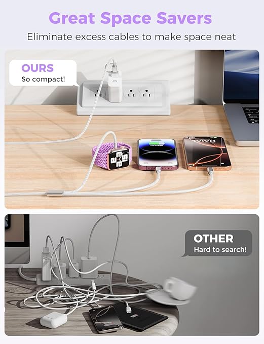 Travel Essentials for Apple Watch Charger,iPhone Charger,3 in 2 Type C/L/Magnetic Fast Charging Cable,Multi Charging Cable Portable Designed for iWatch Series,iPhone 17-11,Galaxy S26-S21,Car-2PCS