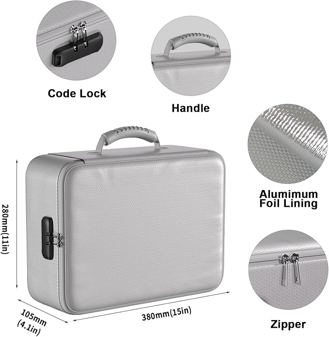 DocSafe 5200°F Fireproof Document Organizer Box with Lock, Silver (Soft) | Heat Insulated 8 Layers File Protection Bag,Water-Resistant Zipper,Portable Home Office Travel Safe Storage for Files,Laptop