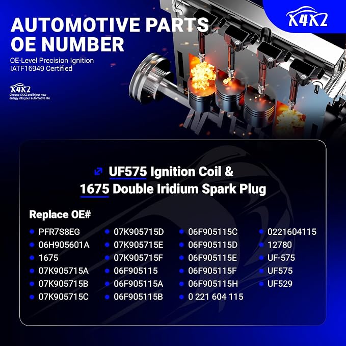 UF575 Ignition Coil & 1675 Double Iridium Spark Plug for Audi A3 A4 A5 A6 Q5 R8 TT RS4 RS5/Volkswagen Jetta Passat Tiguan Beetle CC Golf GTI Replaces# C1627 07K905715F E1075