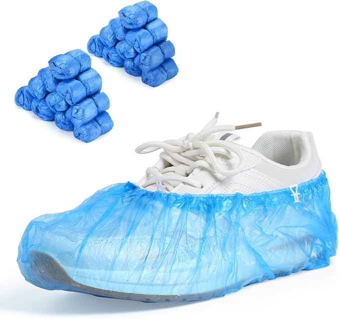 LYSHIYI 200 Pcs Disposable Shoe Covers for Shoe Cover Dispenser, Non-Slip T-Buckle Boot Covers, 15-20'' Adjustable Size for US Men’s Shoe Sizes 6-14