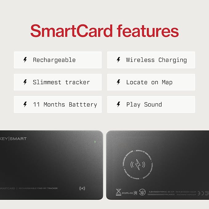 KeySmart SmartCard (Gen 3) MFI-Certified Wallet Tracker Card, Dual Network Compatible with Apple Find My & Google Find Hub, Rechargeable GPS Item Finder, Tracking for Luggage Tag, Waterproof, 5 Pack