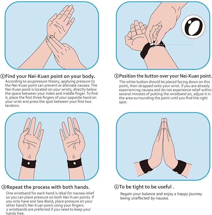 HIONXMGA 2 Pairs Motion Sickness Bands – Natural Anti Nausea Acupressure Wristbands for Morning & Motion Sickness Relief – Ideal for Car, Cruise & Flight Travel – for Adults and Kids